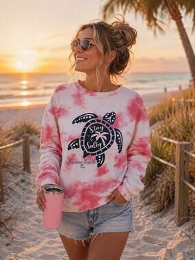 SOUTHERN SPIRIT TIE-DYED SWEATSHIRT WITH GRAPHIC AND WHITE AND PINK SIZE MEDIUM